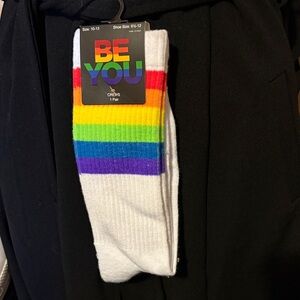 Men's Colorful Crew Socks - White with Rainbow Stripes